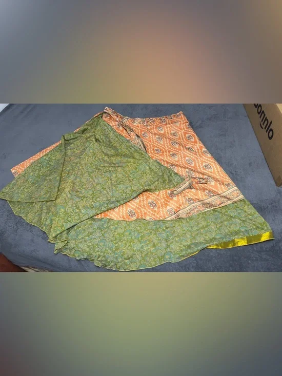 Boho Wrap Skirt in Warm Orange Ikat - Picture 11 of 12